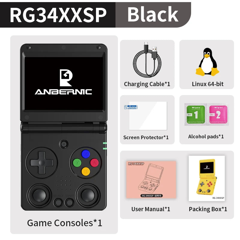 Anbernic RG34XXSP Flip-Handheld-Spielekonsole 3,4-Zoll-IPS-Bildschirm Linux 64-Bit 3300 mAh WIFI Zusammenklappbarer Retro-Video-Gaming-Player