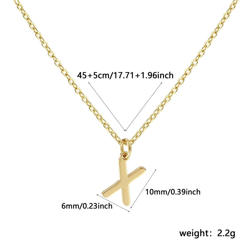 Brass " A-Z " Minimalist Capital Pendant Necklace 18K Real Gold Plated Alphabet Initial Letter Name Jewelry For Women Gift
