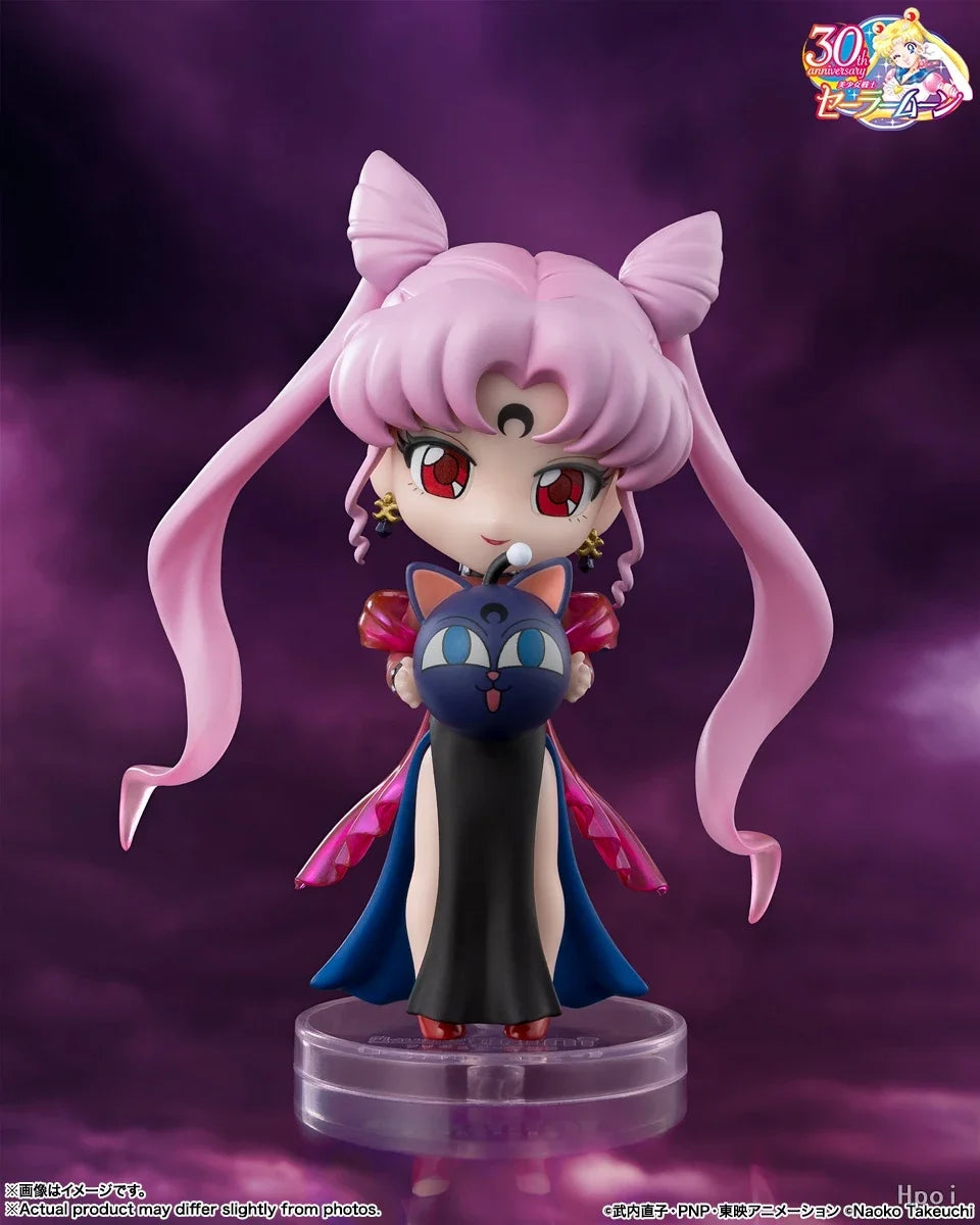 Original Bandai Figuarts mini Black Lady Sailor moon Crystal Star Compact Edition Anime Figure PVC Q Version Cute Model Toys