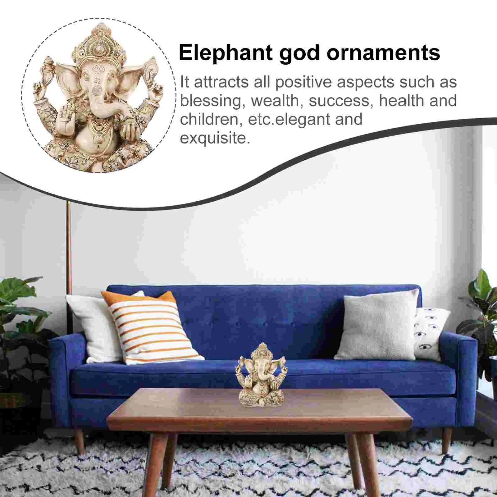 1 pc Elephant God Statue Resin Ganesha Statue Indian Ganesha Sculpture Home Desktop Decoration Hand Crafted Religious Sculpture