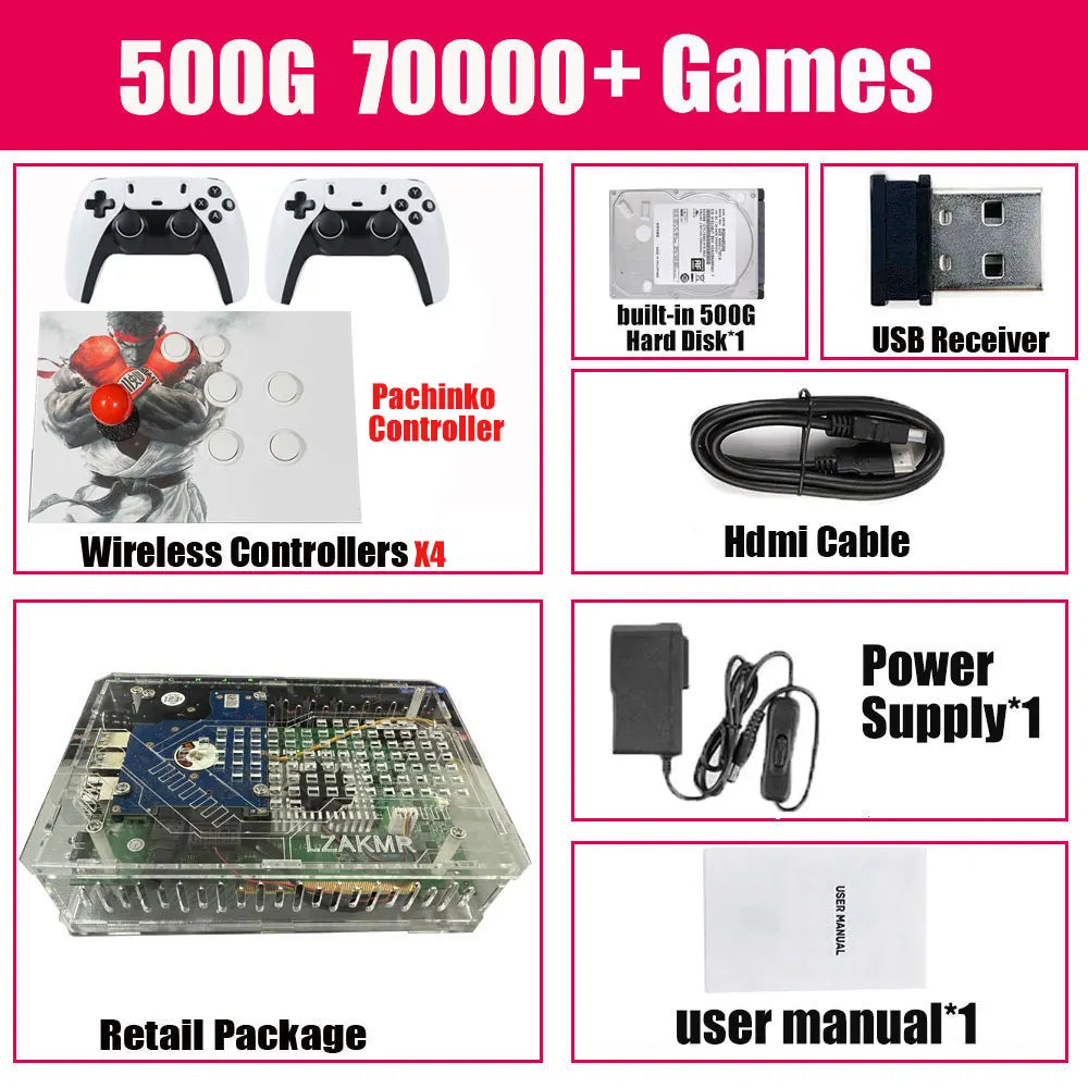 Retro U99 PRO Game Console 500GB Gaming HDD Window+Batocera 3865U 70000+Games For Wii PS2 XBOX PSP GameCube N64 Wireless handle
