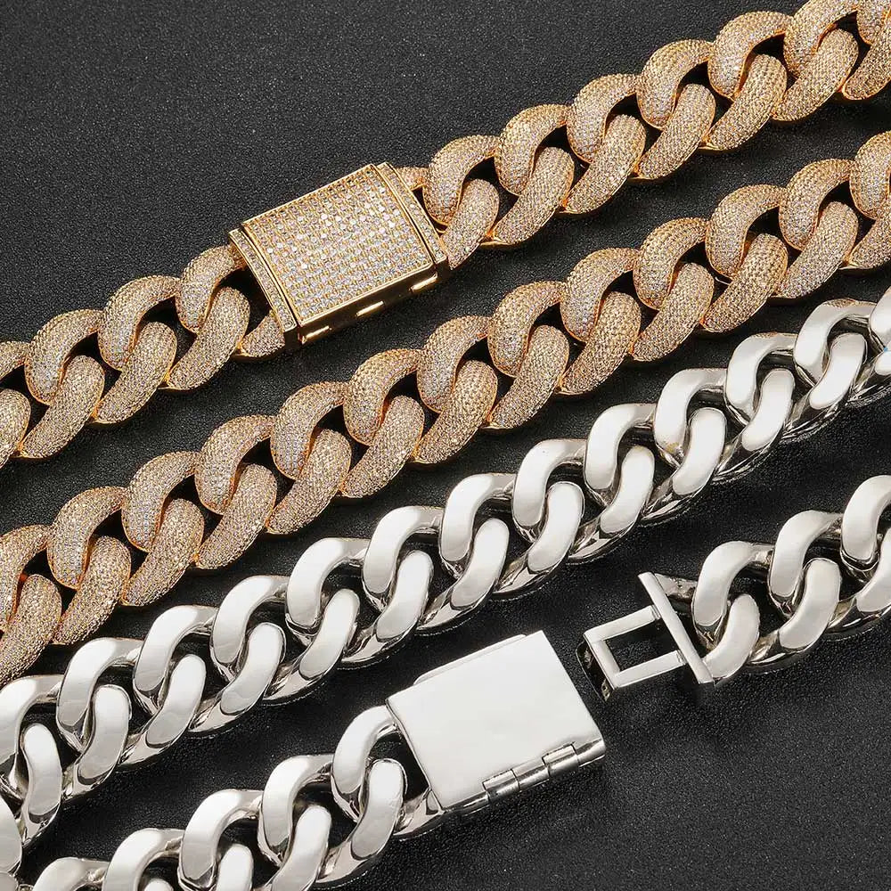 Hip Hop Shiny 25MM Cuban Link Chain Necklace Men Plated Gold Bling Zircon Fashion Jewelry For Women16-24inch