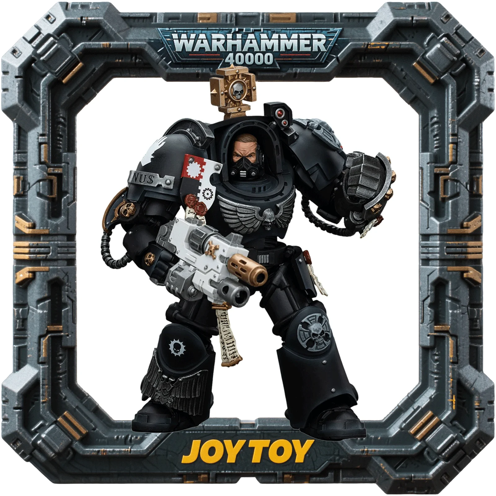 JOYTOY Warhammer 40K 1/18 Scale Action Figure - Iron Hands Terminator Captain with Interchangeable Weapons & Display Base