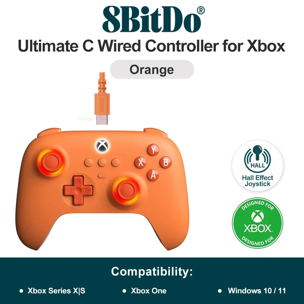 8BitDo Ultimate C Wired Controller for Xbox Series X S, Xbox One, PC Windows 10 11 with Hall Effect and RGB Lighting Fire Ring