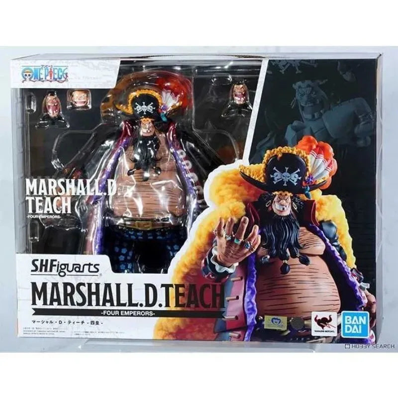 Bandai Original Box One Piece SHF Blackbeard Marshall D Tichi Four Emperors Anime Toys Desktop Ornaments Collection Gifts