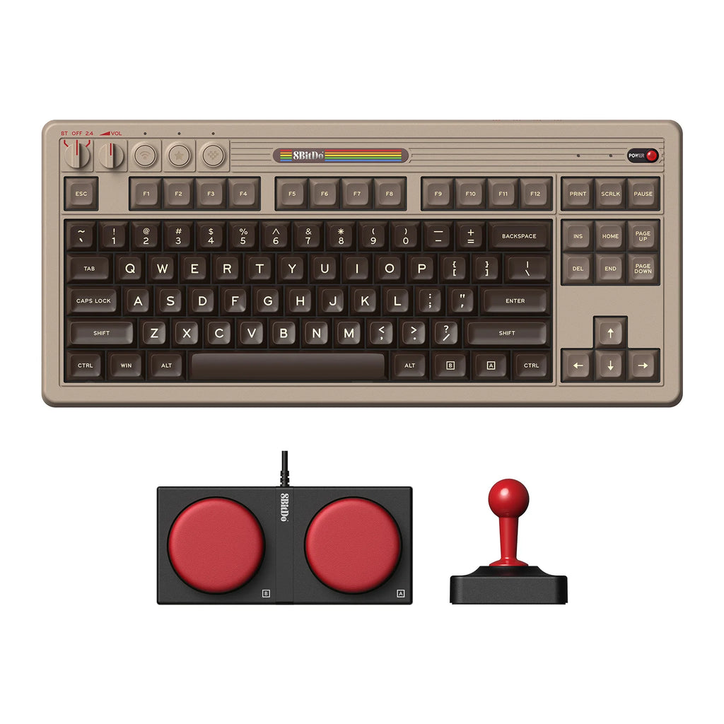 8BitDo Retro Mechanische Tastatur C64 Edition, Bluetooth, 2,4G Wireless und Kabelgebundene 3-Modus-Verbindung, für PC Windows 10 und Android 