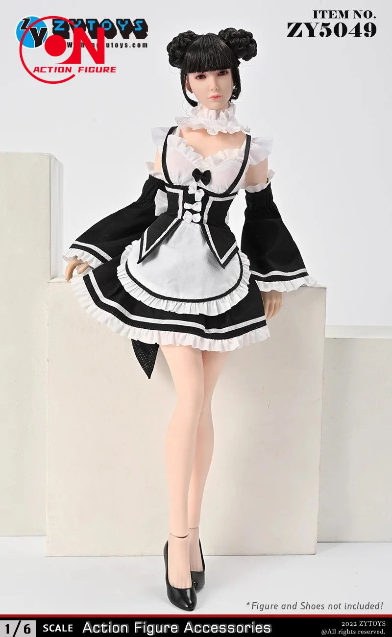 ZY5049 1/6 Female Maid Outfit Maid Dress Armband Bow Tie Set Clothes Model Fit 12-inch Soldier Action Figure Body