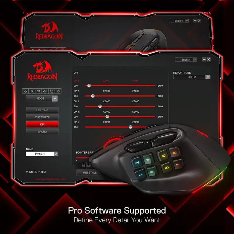 X33 Gaming Mouse, 15 Programmable Buttons Wired RGB Gamer Mouse w/ Ergonomic Natural Grip Build