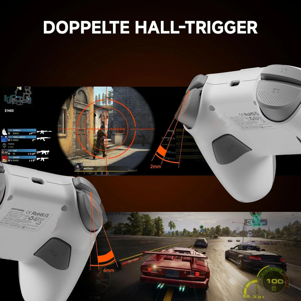 Wireless Controller 7052P for PC/Switch/iOS/Android With Intelligent Screen,Hall Joysticks &Turbo/Vibration,1000mAh Gamepad