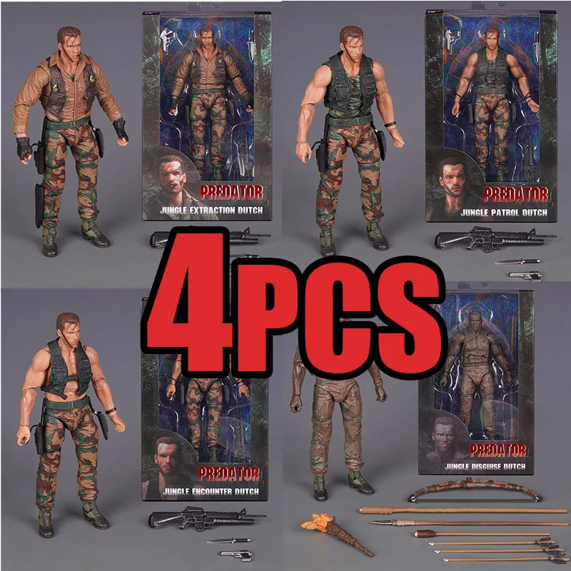 New Ko Neca Predator Jungle Extraction Dutch Action Figure Schwarzenegger Figurine Statue Model Desktop Decoration Toy Gift