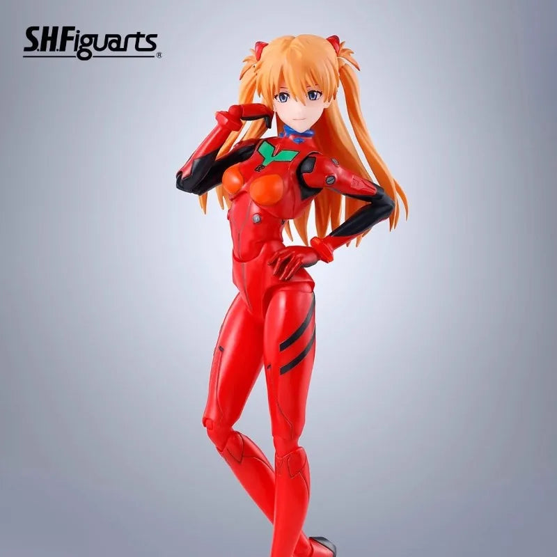 Fast Shipping Bandai Anime EVA NEON GENESIS EVANGELION SHF Shikinami Asuka Langley Original Model Toys Action Figure Children
