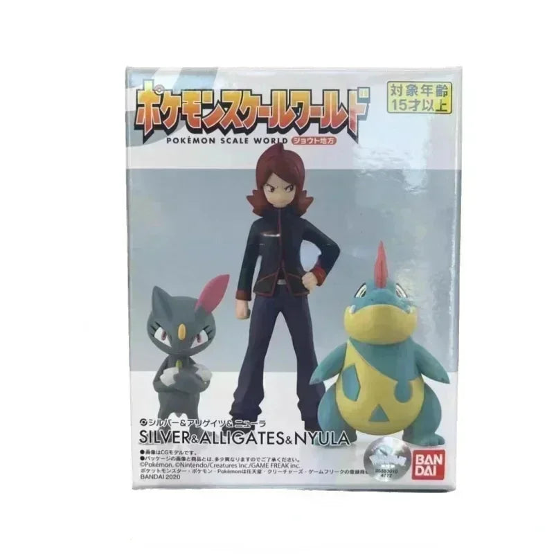 Bandai Original Scale World POKEMON Johto Region Kotone Bayleef Silver Croconaw Morty Celebi Anime Figures Toys for Kids Gift