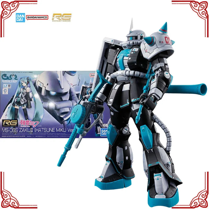 In Stock Genuine Bandai Gundam PB Model Kit RG 1/144 MS-06S Zaku2 Hatsune Miku Anime Action Figure Collection Assembly Model Toy