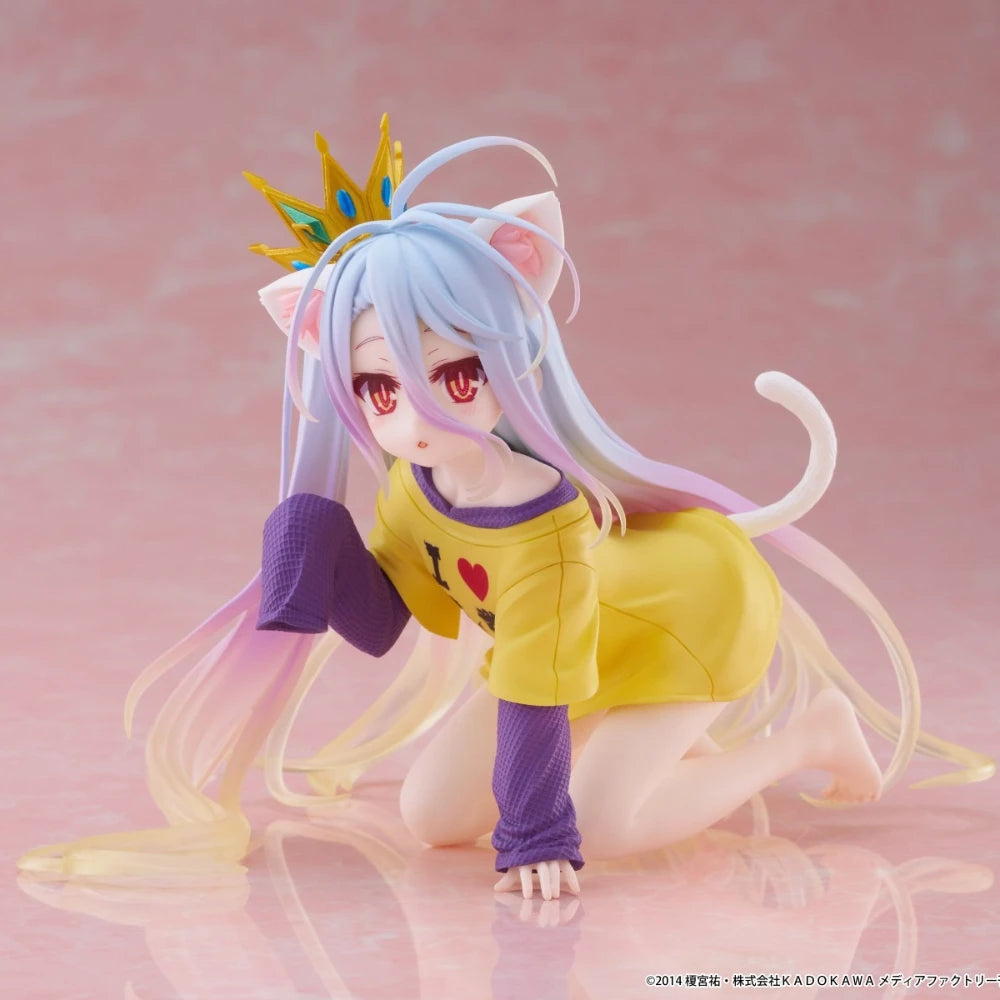 In Stock Taito Original Genuine No Game No Life: Zero Shiro Desktop Cute Figure White To Cat Ear T-Shirt 13cm Model Toy Figures