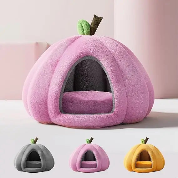 cozy pumpkin-themed cat bed with removable mat, ideal warm nest for cats and small dogs
