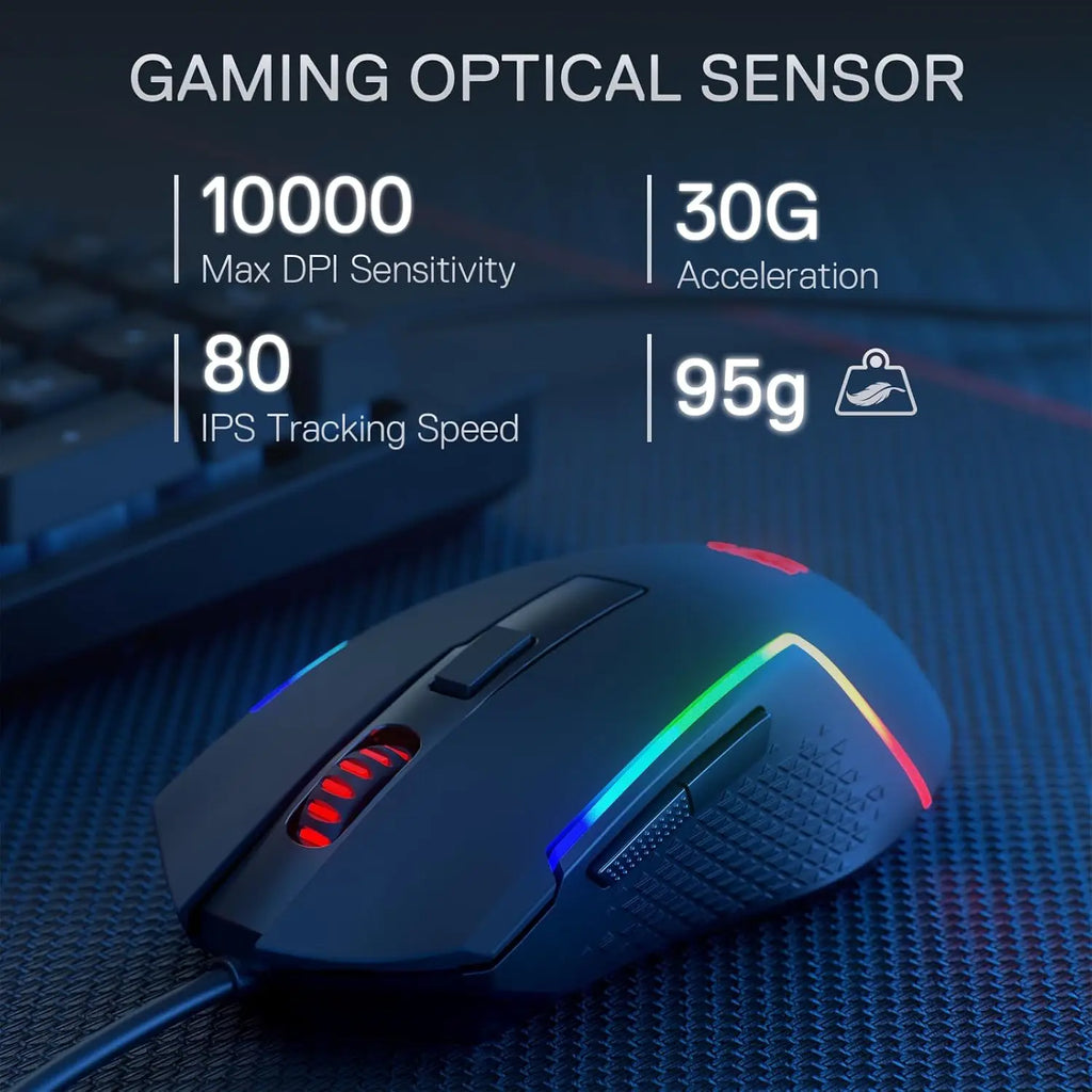 Комплект геймърска клавиатура и мишка Redragon S141, кабелна RGB мембранна клавиатура K515 и кабелна геймърска мишка M616 с 10000 DPI