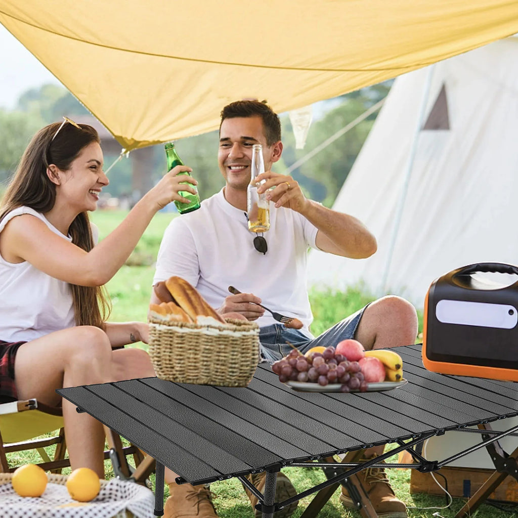120cm Outdoor Folding Portable Picnic Camping Table Roll Up Table with Storage Mesh Basket Carrying Bag for Indoor Outdoor BBQ