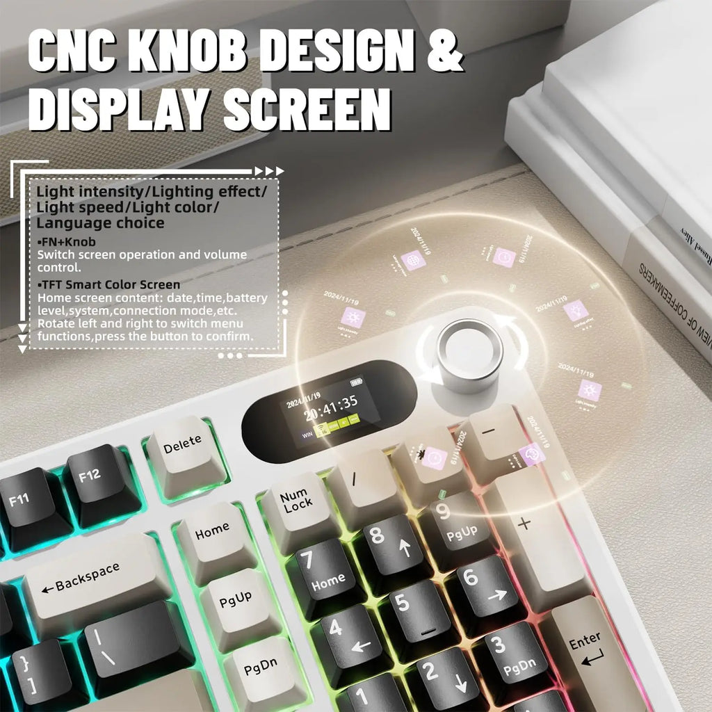 ATTACK SHARK X98Pro Wireless Mechanical Keyboard with Screen & Knob, Tri-mode Gasket Hot Swappable RGB  Keyboard, Web Driver