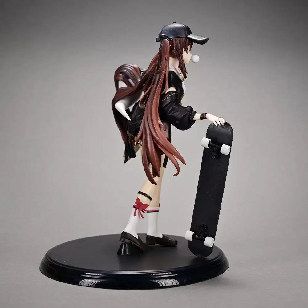 Hot Anime Genshin Impact Figures Gk Hu Tao Action Figures Skateboarding Trendy Clothes Pvc Model Collection Toys Birthday Gifts