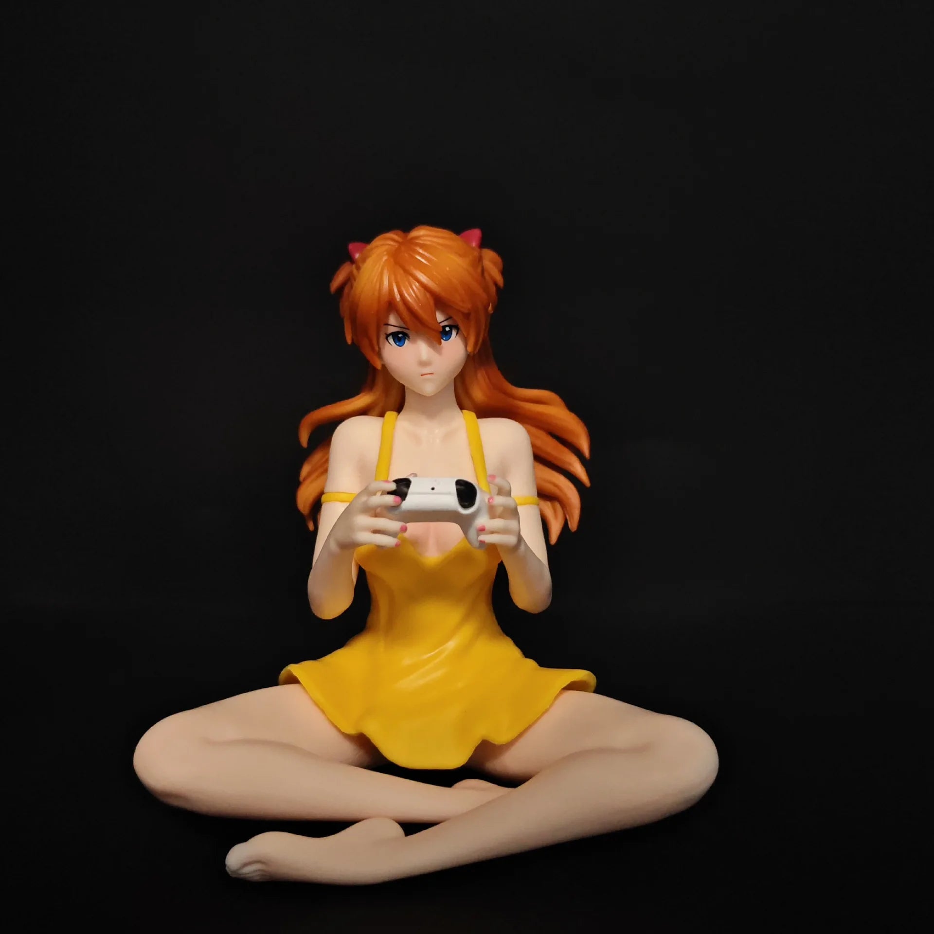 11cm Gaming Ver Figure EVA Kawaii Girl Yellow Dress Sitting Pose Anime Action Figurine Collectible Model Doll Birthday Gift
