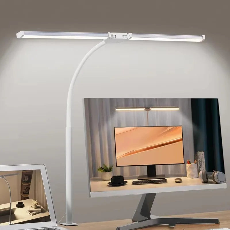 Double Head LED Clip Desk Lamp Architect Table Lamp for Home Office Lighting 3 Color Mode and 10 Dimmable Eye Protect Desk lamps