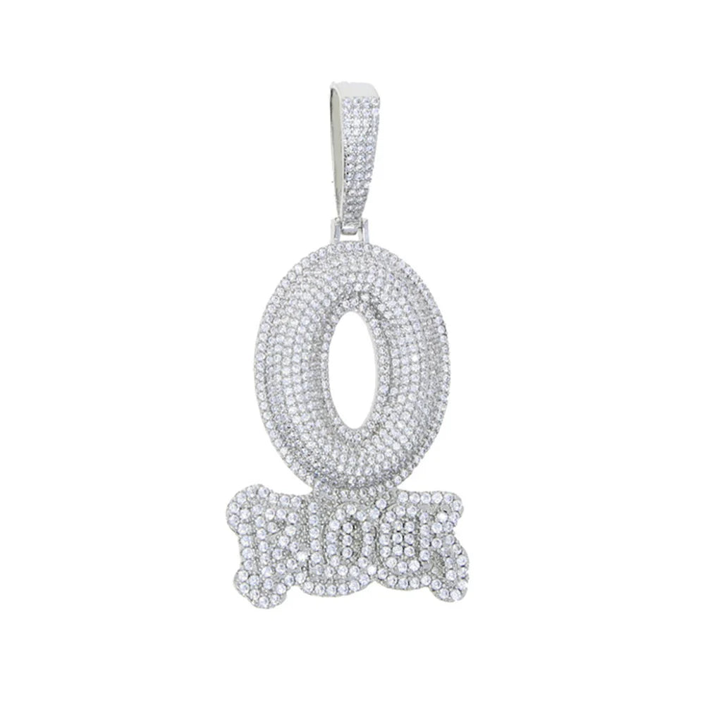 Anztilam O BLOCK Letters Iced Out Pendant Necklace with Rope Chain Necklaces for Women Men Brass Zircon Punk Hip Hop Jewelry