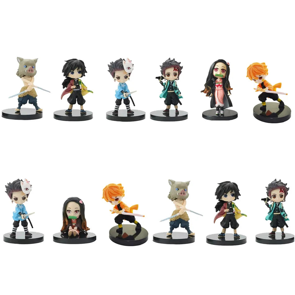 Q Posket Figure Wholesale Demon Slayer Mini Figurine 6pcs/12pcs/Sets Kimetsu No Yaiba Small PVC Dolls Desktop Decoration