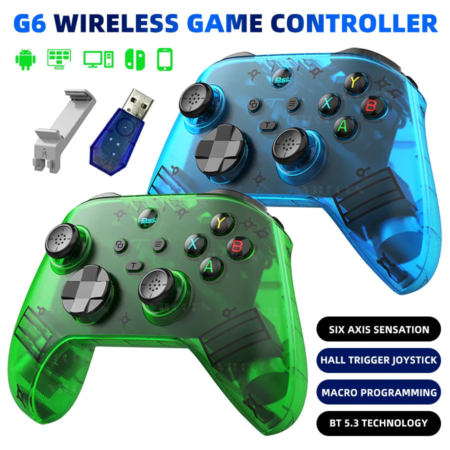 G6 Bluetooth-Compatible Game Controller For IOS/Android Gamepad For PC Hall rocker Six-axis Dual Vibration Joystick For Switch