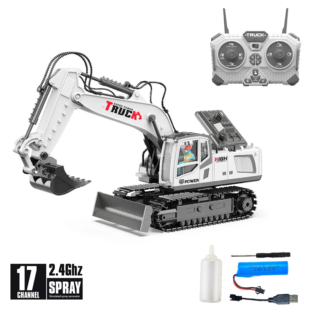 Rc Excavator Cars Trucks Alloy Bucket 17Channel Dumper Spray Truck 1/18 Simulation Engineering Electric Vehicles for Kids Boys