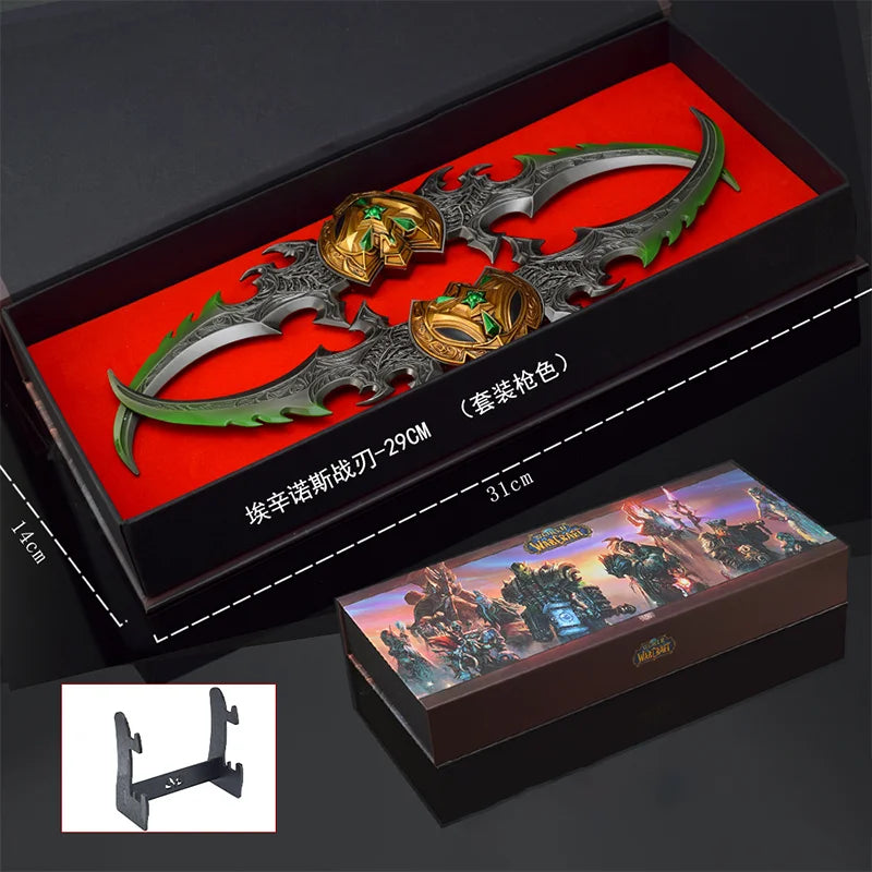 29 см/11,41 инча Warcraft Action Warglaive of Azzinoth Оръжие Модел Меч Фигурка, Метални Орнаменти, Фигурка, Декорация за Стая Подаръци за Момчета