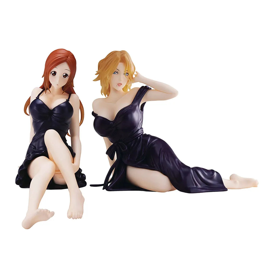Anime figure Matsumoto Rangiku Inoue Orihime Black nightdress sitting action figure PVC Model Toy Adult Collection Statue Gift