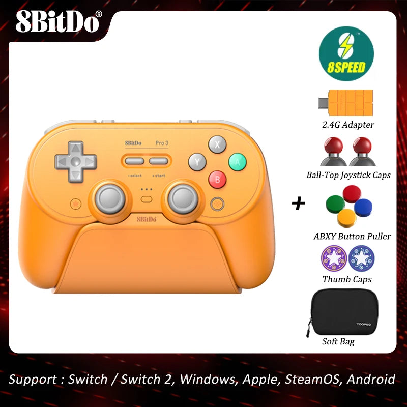 8BitDo Pro 3 Bluetooth Controller for Nintendo Switch 1/2, Windows, Apple, SteamOS, Android with TMR Joysticks, Charging Dock