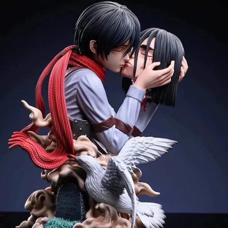 Attack On Titan Anime Figures 22CM Eren Jaeger Mikasa Ackerman Action Statue One Last Kiss Collect Model Desk Decor Toys Gifts