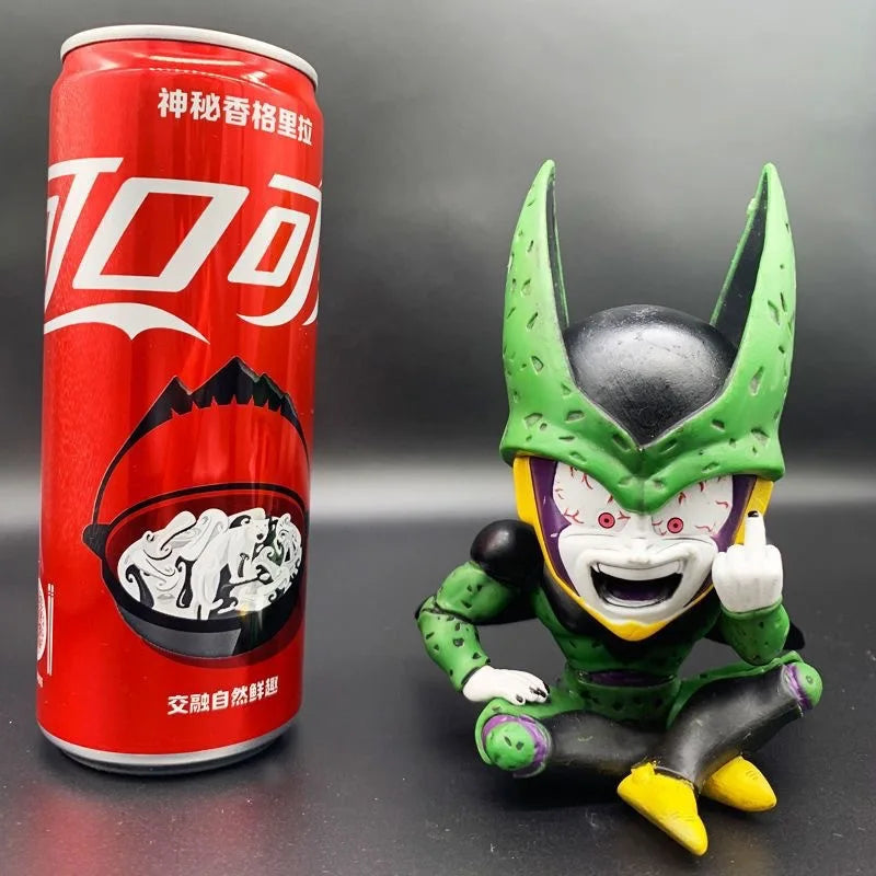 12cm Anime Dragon Ball Cute Cell Sitting Posture Erect Middle Finger Action Figure Pvc Model Doll Collection Statue Ornament Toy