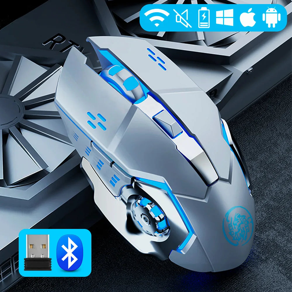 Gaming-Maus, 2,4 G Bluetooth, kabellose, wiederaufladbare Maus für Laptop, RGB-Hintergrundbeleuchtung, mechanische E-Sport-Maus für PC-Computer-Gamer