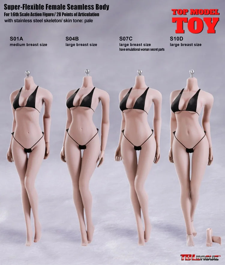 Tbleague Phicen 1/6 Weibliche Puppe mit superflexiblem Körper, ohne Kopf, sonnengebräunte/blasse Haut, kleine/mittlere/große Brust, 12 Zoll weibliche Actionfiguren