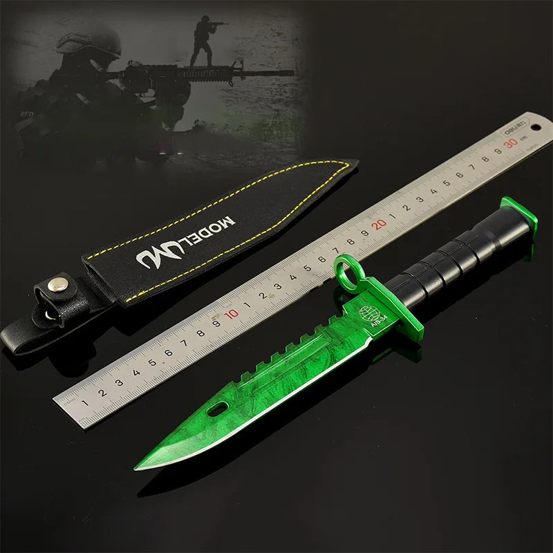 26cm Game Military Tactical Command Knife M9 Doppler Emerald Leather Edition Metal Knife Toy Sword Model Safe Not Sharpened Gift