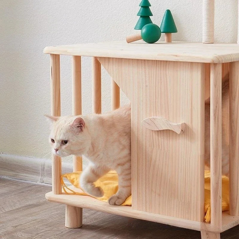 Creative Pet Nest Cat Bed Wooden Cats House Condos Bedside Table Large Space Pet Bed for Small Medium Dogs Wood Bed Cat Supplies