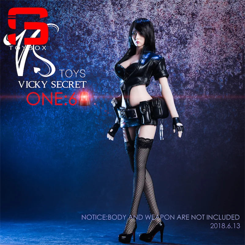 VSTOYS 18XG16 1/6 Leather Skirt Tight Fitting Female Police Uniform Suit Clothes Model Fit 12'' Action Figure Body