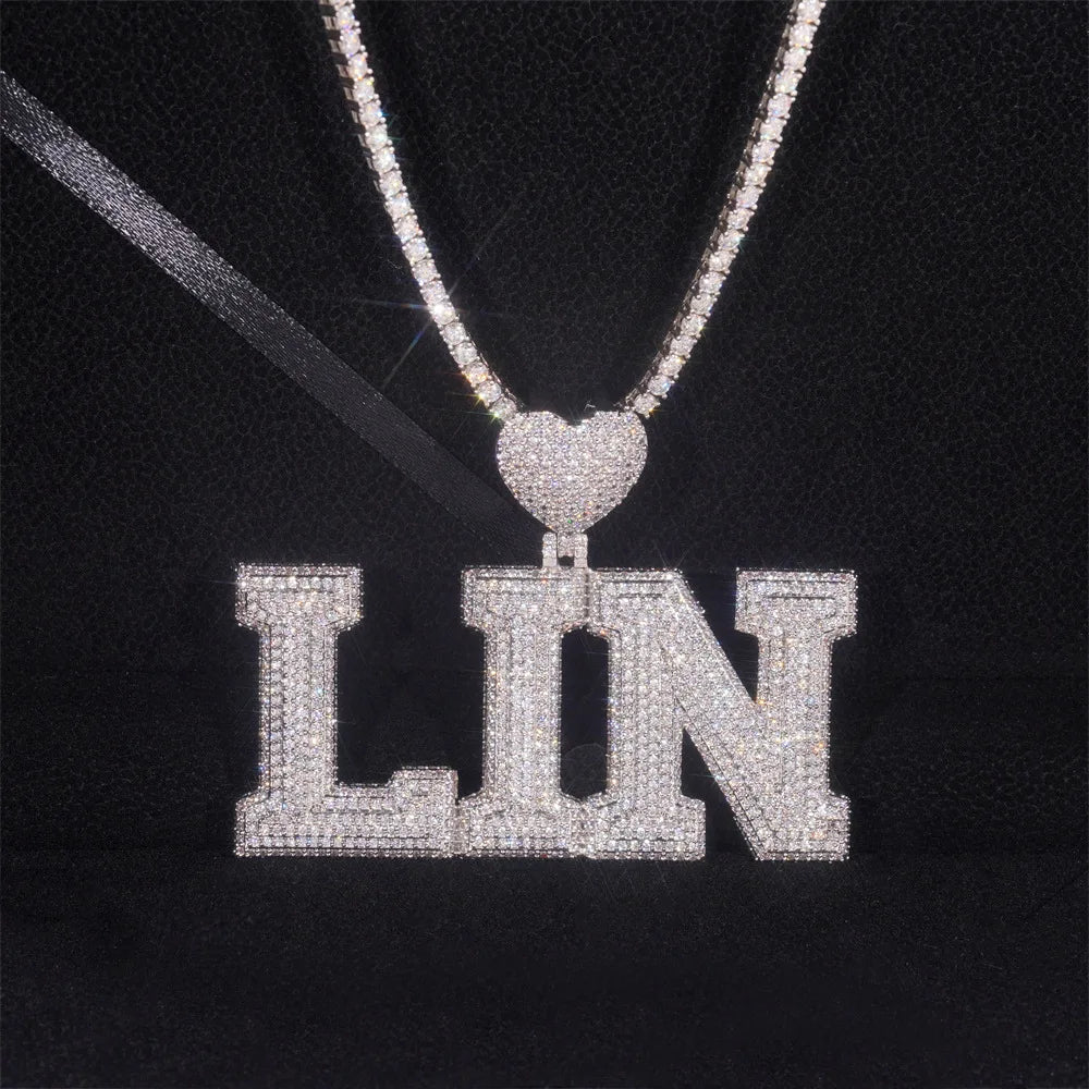 Customized Solid Single letters Love Bail Pendant Zircon Iced Out For Men Women Necklaces Hip Hop Jewelry Copper Free Shipping