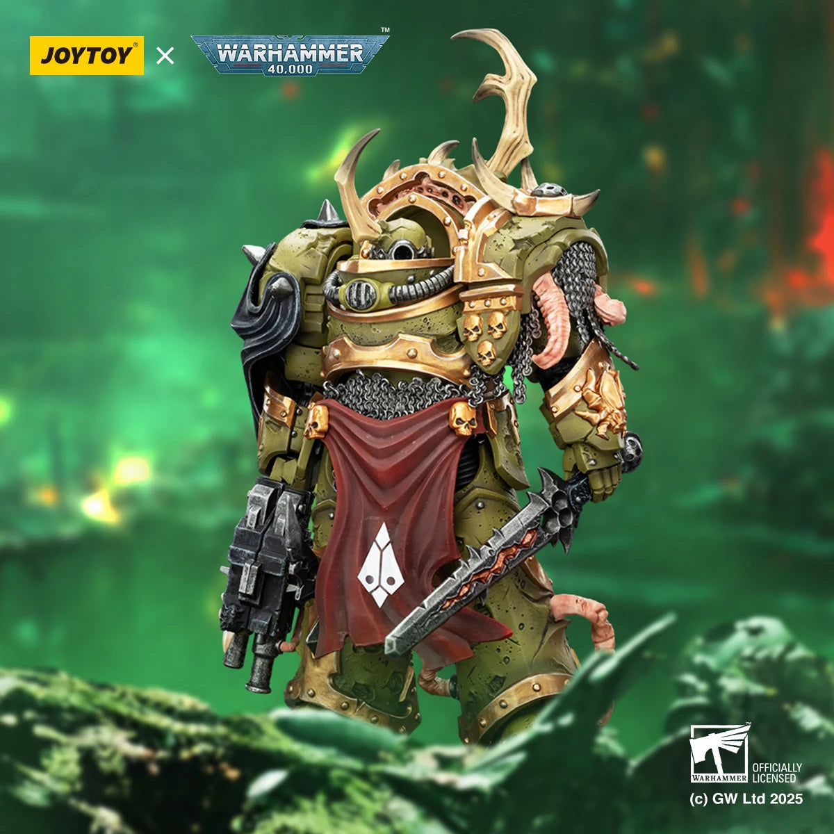 【MT】JOYTOY Warhammer 40K Death Guard Blightlord Terminator Plague Marine Icon Bearer 1/18 Action Figure Model Toy