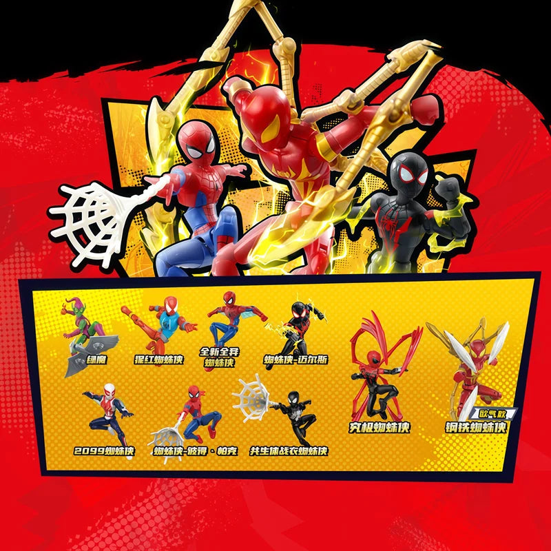 New Keeppley Spider-Man Iron Spider Scarlet Spider Miles Morales Anime Figure Building Block Blind Box Toys Kids Christmas Gifts