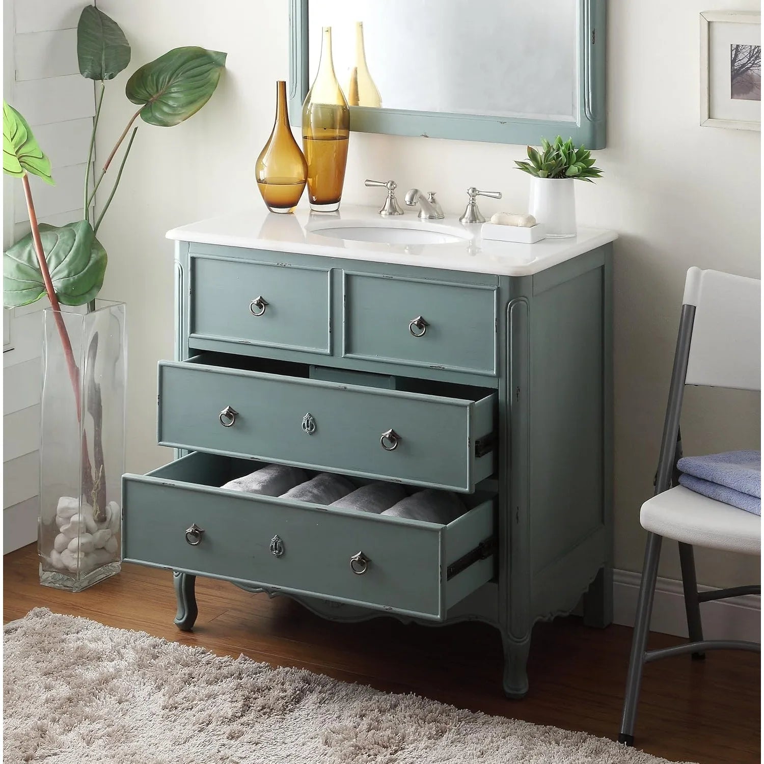 Cottage look Daleville Bathroom Sink Vanity - Model HF081Y (Vintage mint blue)