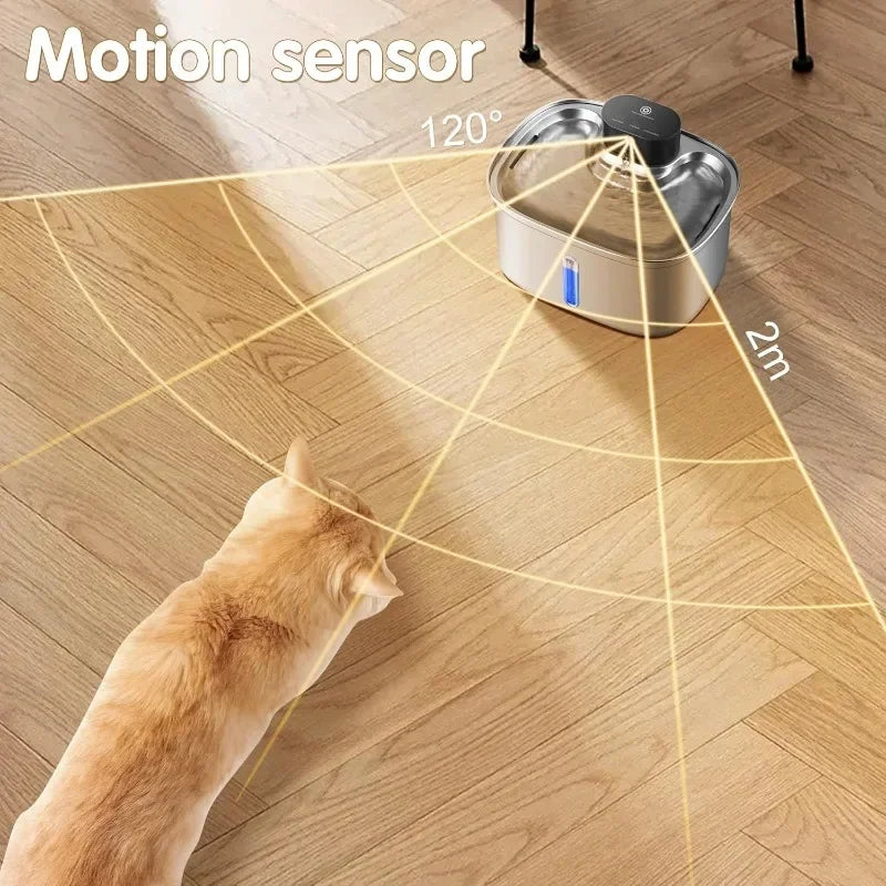 5L Automatischer Katzentrinkbrunnen aus Edelstahl, 5000mAh Kabelloser Wassertrinker für Haustiere, Bewegungssensor-Wasserspenderzubehör für Hunde