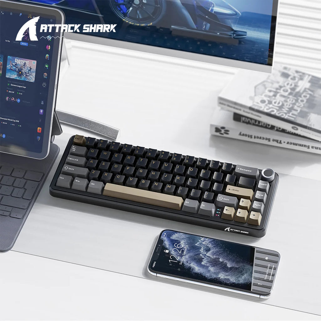 Attack Shark X66 Wireless Mechanical Keyboard,RGB Lighting,Hot-swappable,Metal Knobs,Suitable for FPS. games,Win&Mac