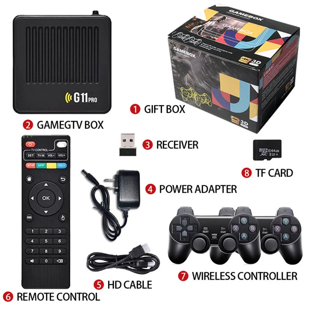 G11 Pro Retro Game Box Built in 10000+ Retro Games Plug and Play 4K HDMI-Compatible Output with 2.4G Wireless Dual Controllers
