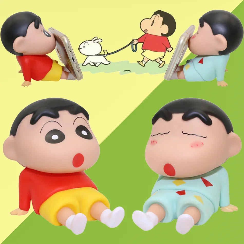 Crayon Shin-Chan Anime Figure Phone Holder Kawaii Desktop Ornaments Phone Support Mini GK Collection Decoration Toys Girls Gifts