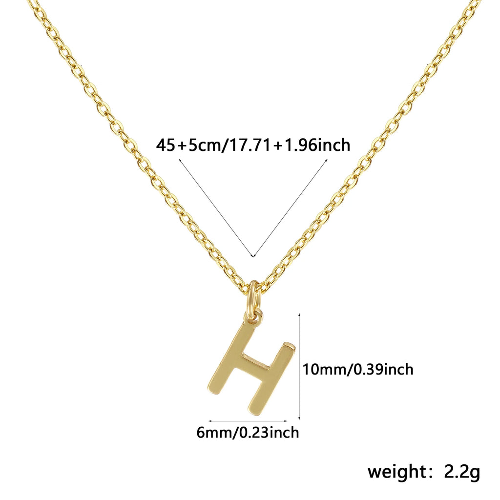 Brass " A-Z " Minimalist Capital Pendant Necklace 18K Real Gold Plated Alphabet Initial Letter Name Jewelry For Women Gift