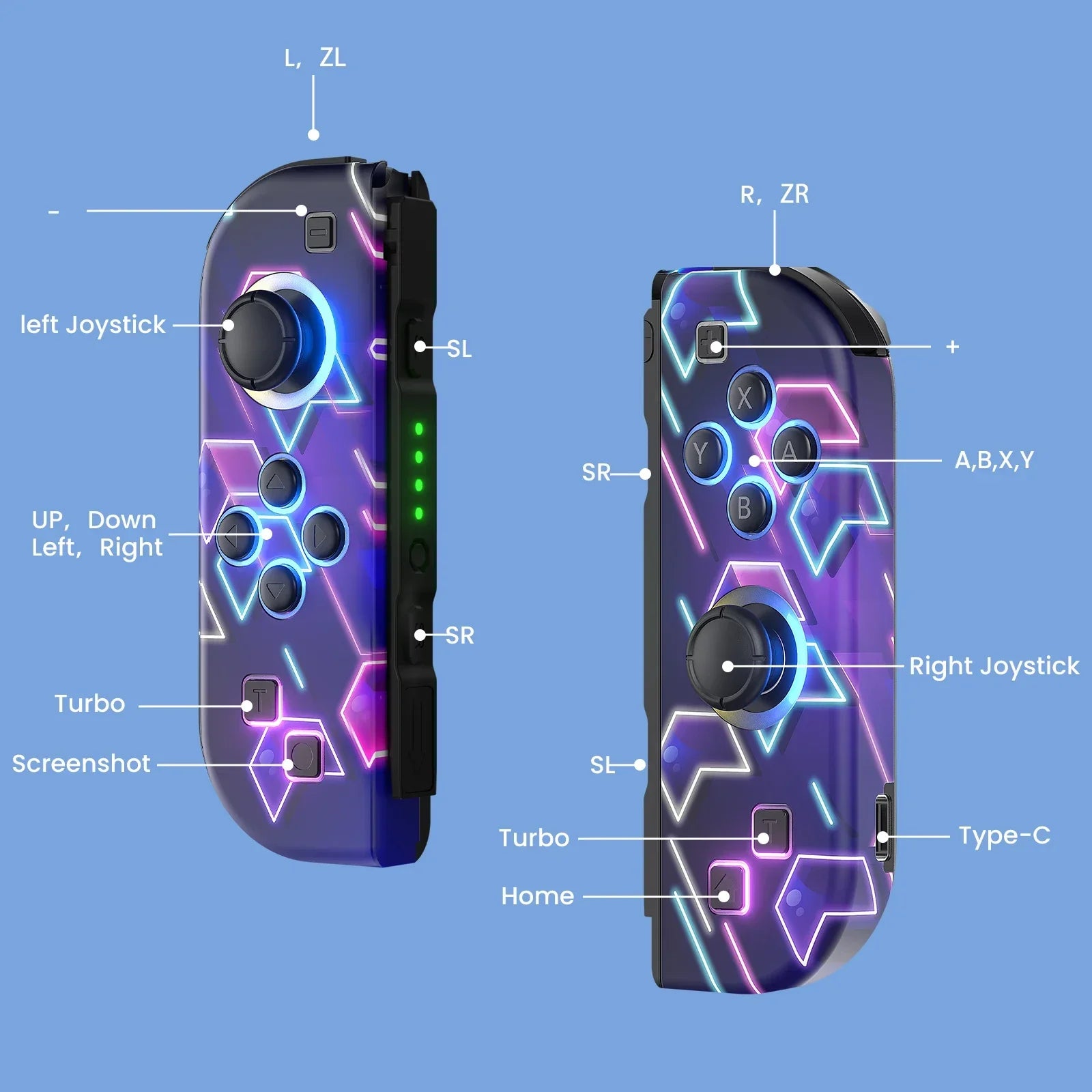Joypad For Nintendo Switch/OLED/Lite - Vibration Turbo Wake-up FUNC NO Drift , Wireless Controller L/R Handle RGB Light