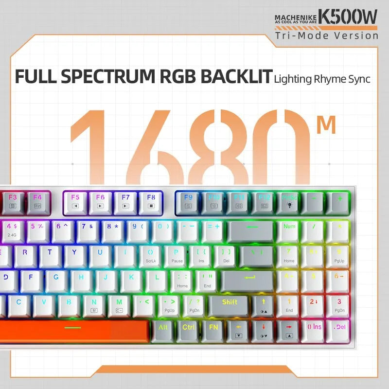 Machenike K500W Kabellose mechanische Tastatur, Hot-Swap-fähig, Tri-Mode, 94 Tasten, RGB-Gaming-Tastatur mit Hintergrundbeleuchtung für PC, Gamer, Laptop